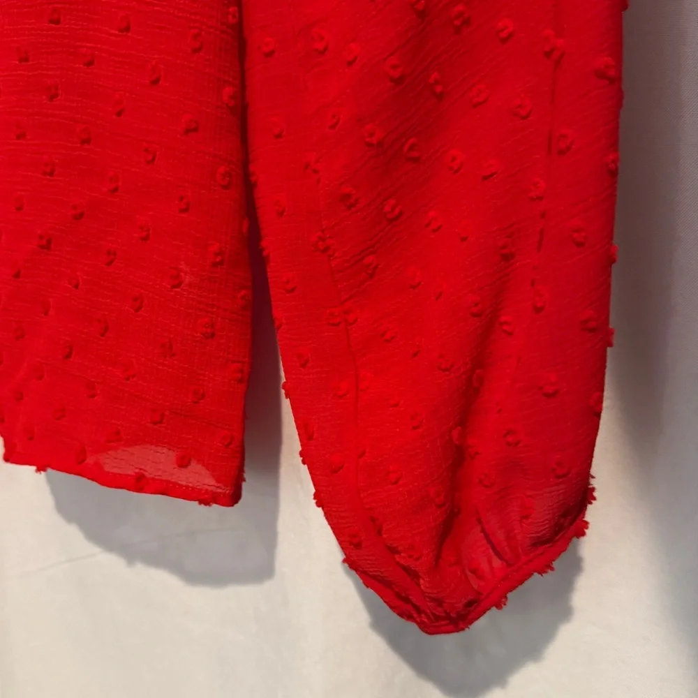 Lot 2 Vince Camuto Tops Red Dot Black Floral Sheer V-neck Blouse Dressy Career M - Picture 14 of 14